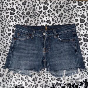 7 For All Mankind Blue Jean Shorts with Frayed Hem